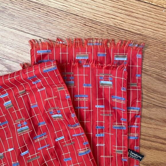 VTG Symphony Scarfs Red Lines Blocks Geometric MCM Retro Fray Ends Thin Scarf - Picture 3 of 5